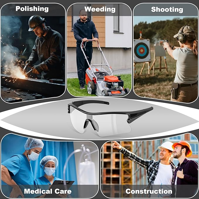 Safety Glasses Goggles for Men, Anti Scratch ANSI z87+ Compliant UV Protection Protective Eyewear Rubber Non-slip Leg