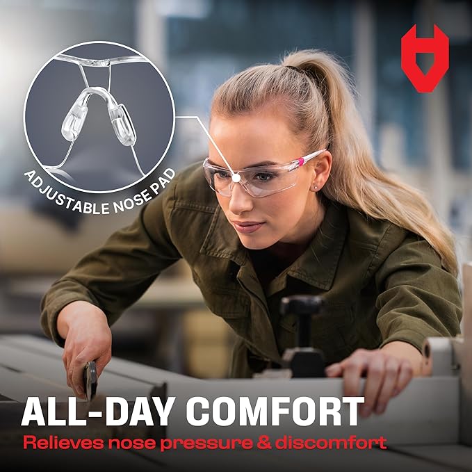 NoCry Clear Safety Glasses for Women with Adjustable Frames — Anti Fog Safety Glasses with 100% UV Protection & Scratch Resistance, ANSI Z87.1 Rated — Perfect Safety Goggles for Women, Nursing Goggles