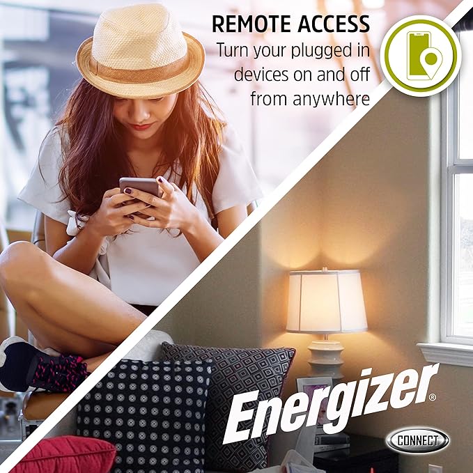 Energizer Connect Smart WiFi Plug 4 Pack, Mobile Connect App Enabled, Voice Controlled, Alexa, Echo, Siri, Hey Google Enabled, No Hub Required, Mini Outlet 15-Watt, 2.4GHz, ETL & FCC Certified