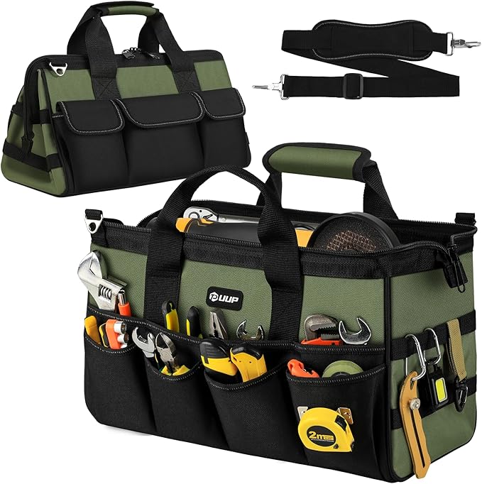 18-Inch Large Tool Bag, 16-Pocket Portable Tool Box Organizer Storage, Heavy Duty Tactical Toolbag with Big Zipper, Travel Carry Toolbox, Father Day Dad Men Electrician Contractor Welding Gift