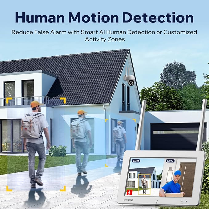 Camcamp Wireless Security Camera System with 7" Monitor, 3MP PTZ Outdoor Security Cameras, Plug-in-Play, 4CH NVR 32GB, No Monthly Fee, 24/7 Record, Color Night Vision, 2-Way Talk for Outside Indoor