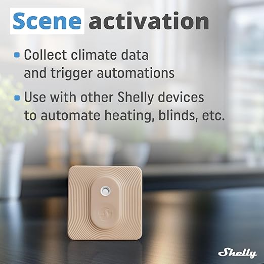 Shelly Blu H&T Mocha | Bluetooth Smart Temperature & Humidity Sensor with Remote App Control & Monitoring | Splash and dust-Proof | Smart Scenes | Notification Alerts | Free Data Storage Export