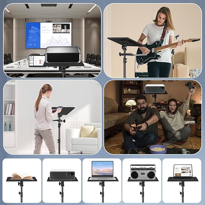 Projector Stand Tripod Laptop Tripod on Wheels with 2 Shelves, Adjustable Height 26 to 49 Inch Portable Podium Stand with Gooseneck Phone Holder for Office, School, Home, DJ Racks