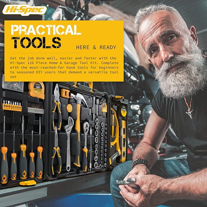 Hi-Spec 126 pc Socket Wrench Auto Repait Tool Kit Set, Full Tool Sets for Men, Ideal Kit for Home & Professional Use