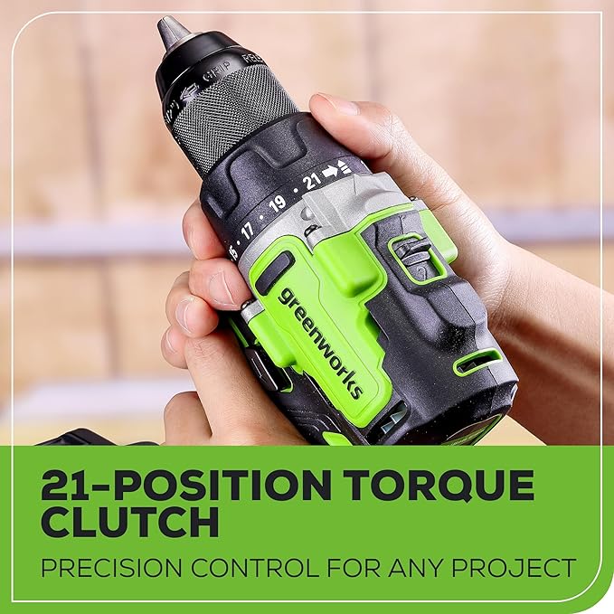 Greenworks 24V Cordless Brushless 800in-Ibs Drill & 2650 in-ibs Impact Driver Combo Kit with 4.0Ah Battery and Charger