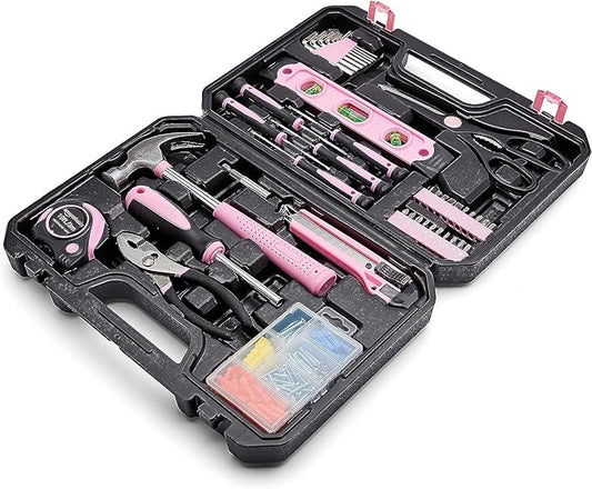 Amazon Basics Household Tool Kit With Storage Case, 142 Piece, Pink, 13.39 x 9.25 x 2.95 inch