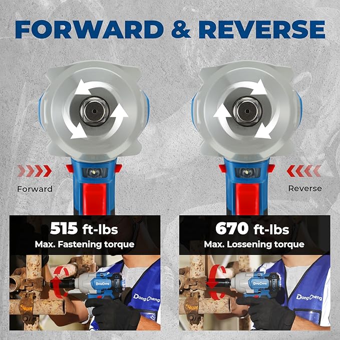 Dong Cheng 20V Brushless Impact Wrench, 515 ft-lbs High Torque, 1/2 Inch Cordless Impact Gun with Tool Bag, 4-Speed for Cars, Trucks, Tractors, Includes 2 x 4.0Ah Batteries & Charger