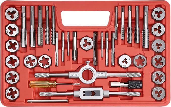 40pcs Metric Tap and Die Set, Metric Standard Rethreading Tool Kit, Coarse and Fine Threads for Cutting External and Internal Threads, Essential Repair Tool Kit with Thread Wrench