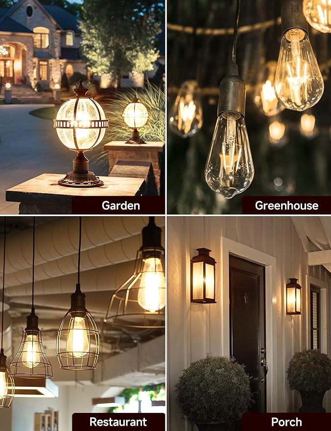 Dusk to Dawn Light Bulbs, Outdoor Light Bulbs, ST64 6W Equivalent 60W, 2700K Soft White, 600LM LED Outdoor Lighting, E26 Base, Photocell Sensor, Auto On/Off Bulb for Porch Patio Garage, 2 Pack