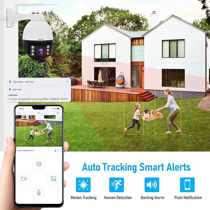 PTZ Camera Outdoor,5MP 5X Optical Zoom WiFi IP Camera with 360° Rotate and 30 Meter View Distance/Human Detection & Auto Tracking/Two Way Audio/IP66 Waterproof/Night Vision