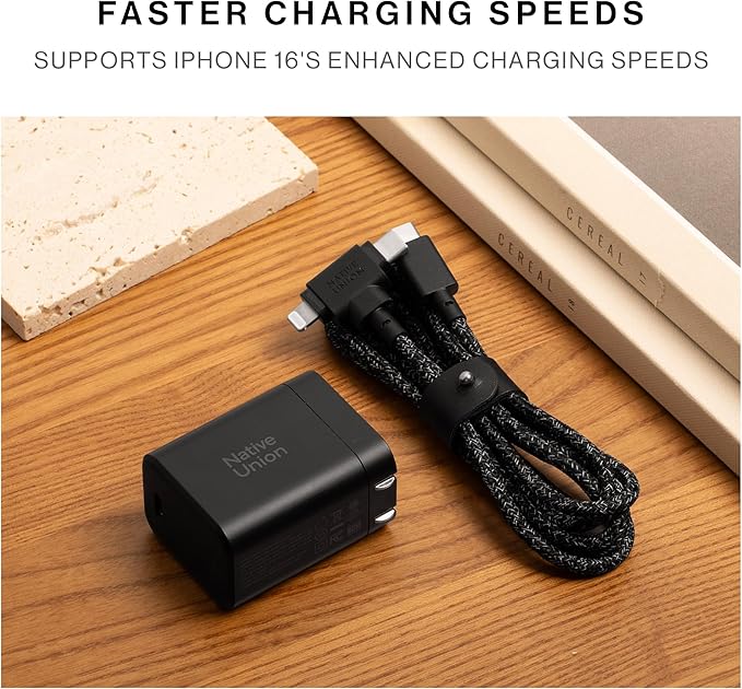 Native Union Fast GaN Charger PD 45W – Ultra-Compact Power Delivery Enabled USB-C – Made of Recycled Materials – for MacBook Air, iPads, iPhones, Pixel, Galaxy & Other USB-C Devices (Black)