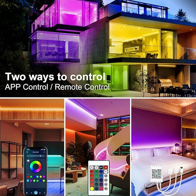 DAYBETTER LED Strip Lights 200ft (2 Rolls of 100ft), Color Changing Lights Strip for Bedroom, Desk, Indoor, Room Bedroom, Girl Boy Brithday Gifts RGB Decor with Remote and 24V Power Supply