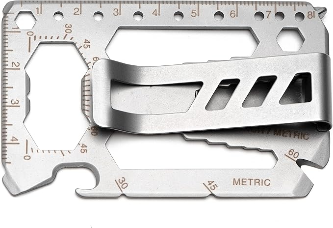 Multitool Card - Credit Card Multitool - Wallet Size Slim, Minimalist, Stainless Steel - Multipurpose Survival Card With Can Opener, Screwdrivers, Wrench, Ruler, Money clip by Hayvenhurst