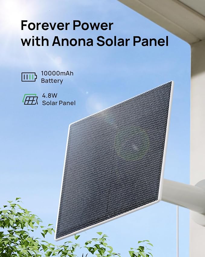 Anona Aurora 4K Solar Security Cameras Wireless Outdoor, Forever Power with Solar Panel, 8MP Color Night Vision, 24/7 AOV Recording, No Monthly Fees, AI Detection, Easy Setup, 2.4 G WiFi, IP67, 3 Pack