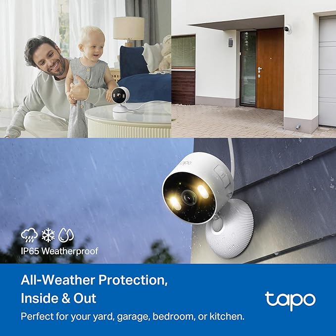 Tapo 1080p Indoor/Outdoor Security Camera - Free Person/Motion/Baby Cry Detection, Color Night Vision, IP65 Weatherproof, SD/Cloud Storage, Works w/Alexa & Google Home HybridCam