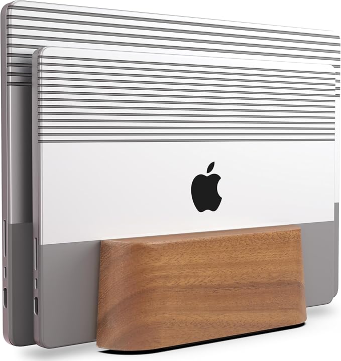Adjustable Dual Vertical Laptop Stand for Desk, Wooden Laptop Holder, MacBook Pro Stand, Wood Mac Air Dock