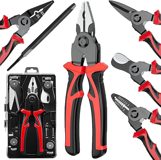 5 In 1 Tools Multifunctional Interchangeable Plier Set Wire Stripper Crimping Tool Cable Cutter Electrician Scissors, and Linesman Pliers All In One Kit with Storage Case