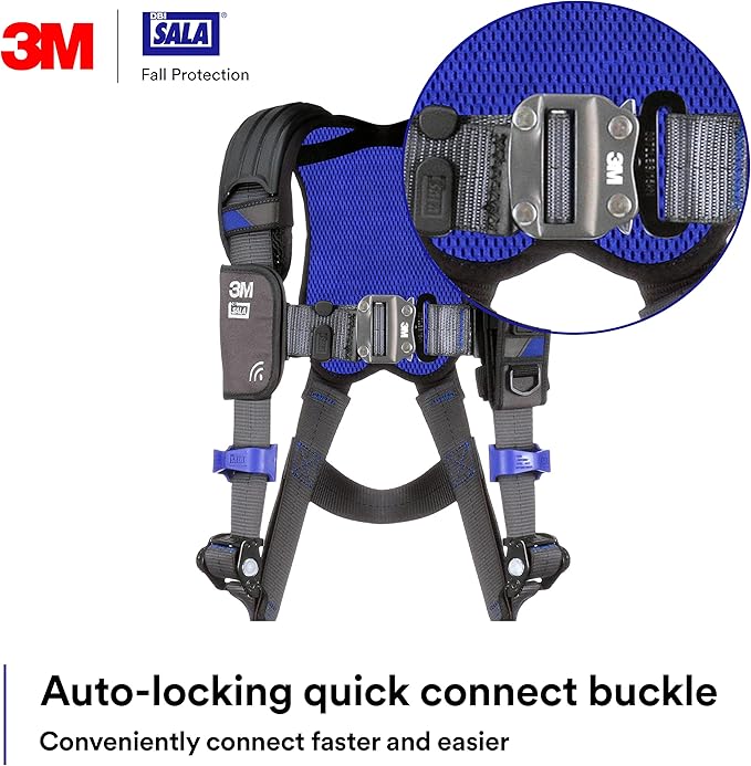 3M 1113001 DBI-SALA ExoFit X300 Comfort Vest Safety Harness Fall Protection, OSHA, ANSI, General Industry, Aluminum Back D-Ring, Auto-Locking Quick Connect Leg and Chest Straps, Small