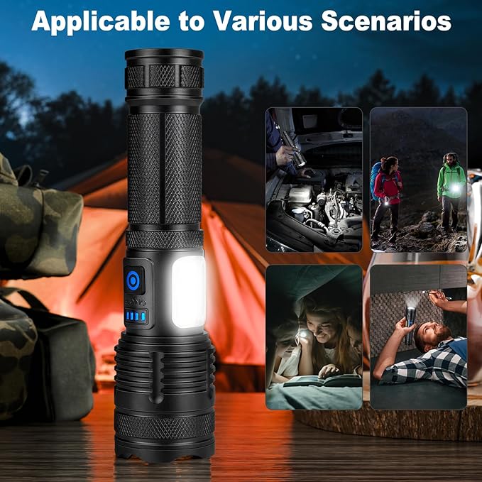 KINGCAESAR 3 Pack Rechargeable Flashlights 90,000 High Lumen, Ultra Bright LED Flash Light for Home, High Powered Flashlights with 7 Light Modes, IPX7 Waterproof for Camping