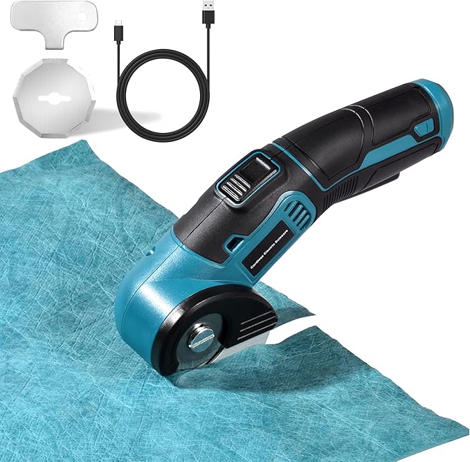 4V Cordless Electric Scissors Heavy Duty Cardboard, Fabric, Leather & Carpet Cutter with Brushless Motor & USB-C Charging, Includes 2 Tungsten Blades Tool Kit for DIY, Crafting, Industrial Use