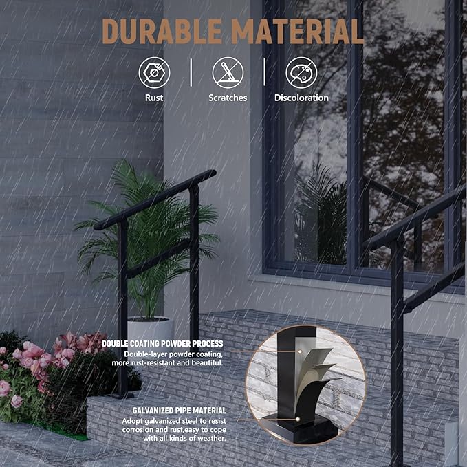 Hand Rails for Outdoor Steps,1-2 Step Railing for Stairs,Adjustable Porch Railing,Hand Rails for Seniors,Outdoor Deck Handrails for Exterior Steps,Black