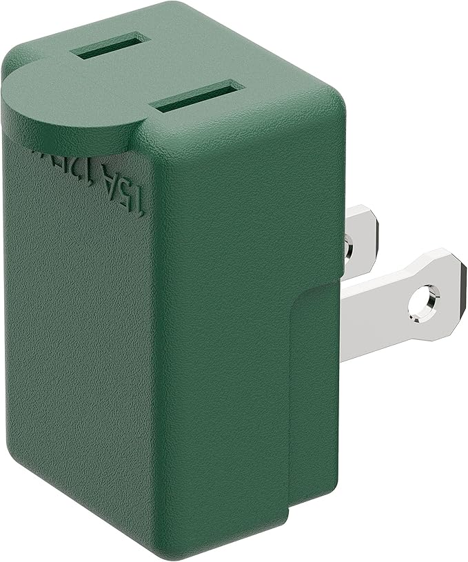 Right Angle Adapter,2-Prong 90 Degree Downward Angled AC Adapter, Polarized 2-Prong L Type Adapter, Vertical Right Angled Down Angle Power Adapter, PA-0502G Green Color