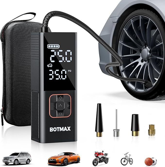 Tire Inflator Portable Air Compressor, Air Pump for Car Tires Pump with Tire Pressure Gauge 160 PSI Night LED Light Electric Portable Tire Inflator for Cars, Bike, Motorcycle, Bicycle and Balls