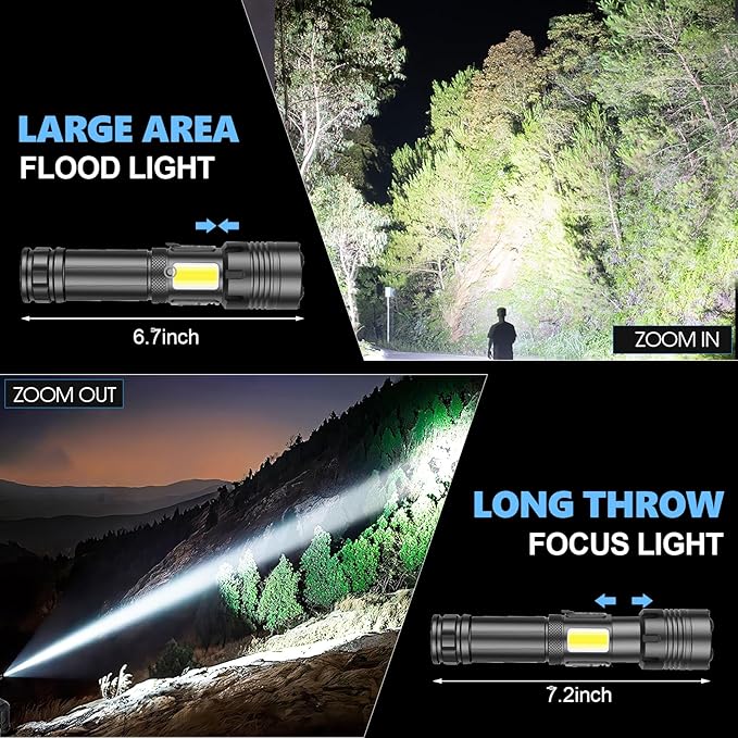 Rechargeable Flashlights High Lumens, 7 Mode Red Flashlight Rechargeable with Side Work Light, Super Bright Tactical Flashlight, High Powered Linternas LED Flashlight for Home Camping 2Pack