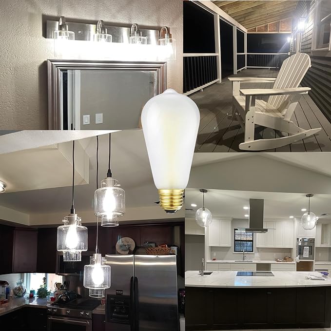E26 Frosted Vintage LED Edison Bulbs, 4W, Equivalent 40W, Daylight White 5000K,ST58 Dimmable Antique LED Filament Bulbs with 90+ CRI, 400LM,AC120V,Pack of 6 (4W=40W Daylight White)