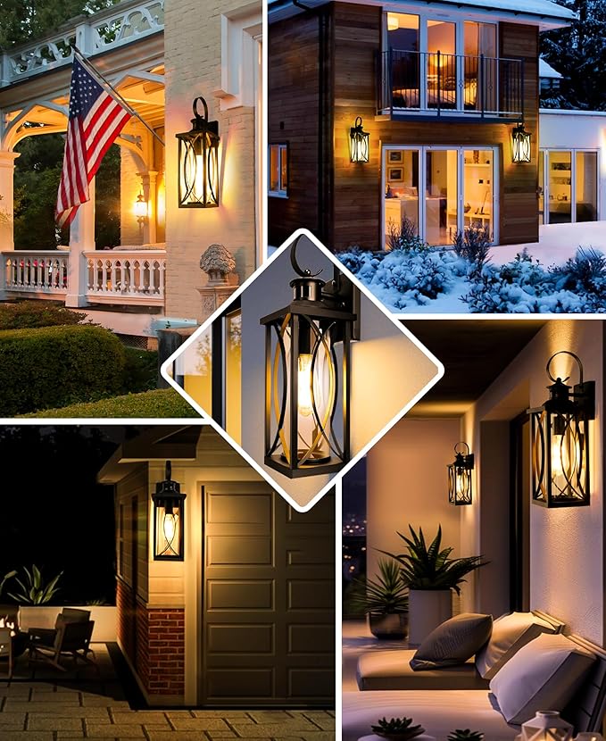 DBF Dusk to Dawn Motion Sensor Outdoor Lights 17.5 Inch, 3 Lighting Mode Exterior Light Fixtures Porch Lights Outdoor Wall Sconces Waterproof Anti-Rust, Black Wall Lanterns for House Front Door Garage