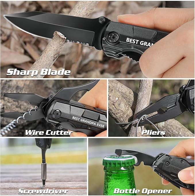 Gifts for Grandpa from Granddaughter Grandson,Fathers Day Birthday Christmas Grandpa Gifts,Multitool Knife "BEST GRANDPA EVER",Multi tool for Climbing,Camping,Cycling,Hiking