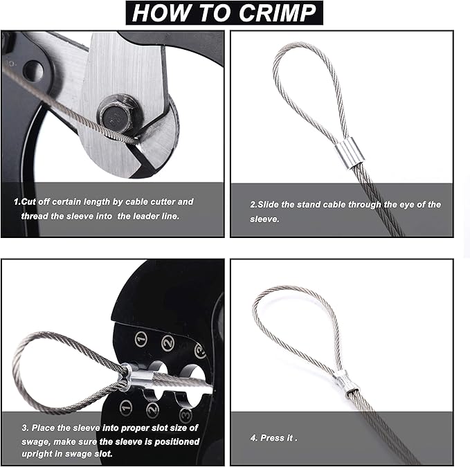 Yangoutool Wire Rope Cutting and Crimping Tool Sheet Metal Crimper Swaging Tool for Aluminum Oval and Double Barrel Stop Ferrule Loop Sleeves 1/16 to 1/8 Inches Cable End Hanging Ring Fixing Plier