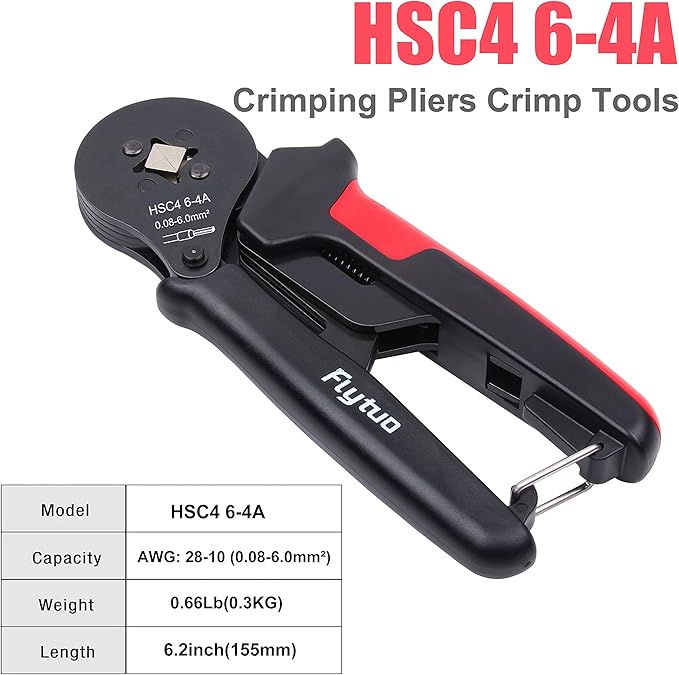 Wire Ferrule Crimping Tool for AWG28-10, Mini HSC8 6-4A Self-adjustable Ratchet Crimper for Wire Terminals Cables End-sleeves
