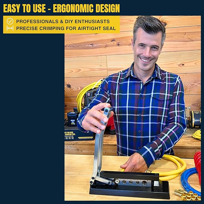 Heavy Duty Ferrule Crimping Tool Air Hose Repair Kit for 3/8, 5/16, 1/4 inch ID Hoses, Crimper w/ 5 Hardened Steel Dies & 15 Ferrules Fittings, Torch & Compressor Crimpers