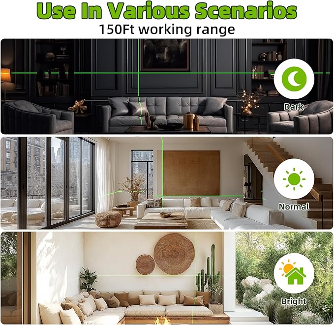 Laser Level with Tripod, Huepar 150Ft Self Leveling Lazer Level Outdoor Use, 150° Vertical Green Cross Line Level Laser for Picture Hanging, Tile, Construction Project - Pulse Mode (25.6 in Tripod)