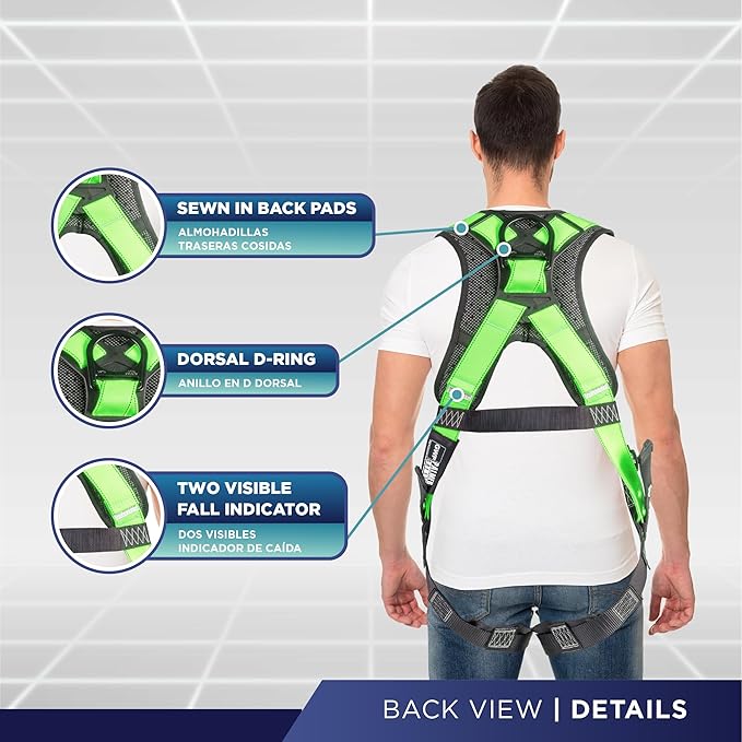 Palmer Safety Full Body Harness with 5 Point Adjustment, Dorsal D-ring, Grommet Legs, Two Side D Rings, and Fall Indicators