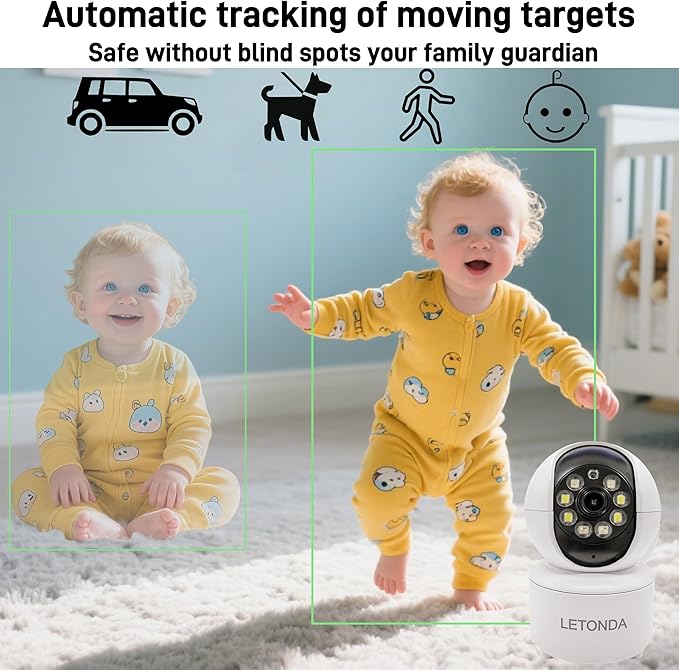 Security Camera WiFi Pet Camera White 4MP HD Indoor Surveillance System with Night Vision Motion Detection Mobile App Control Humanoid Detection/Mobile Tracking/Mobile Alarm (1)