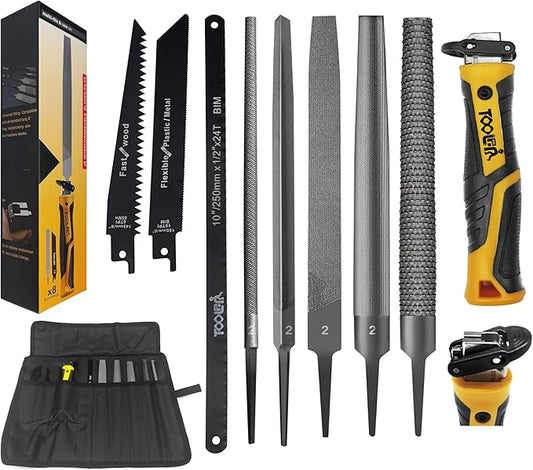 File Set, File & Saw Set. metal file,metal files tools for steel,Professional Steel File Triangle/Flat/Half-Round/Round Files for MetalWoodPlastic,Woodworking, Blade Quick Change Mechanism