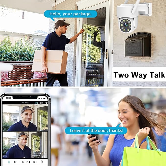 4K Outdoor Security Camera, 8MP 2.4G/5G WiFi &Wired Cameras for Home Security, 360° View Pan Tilt IP Surveillance Camera with Human Detection, Auto Tracking,Two Way Talk, Full Color Night Vision