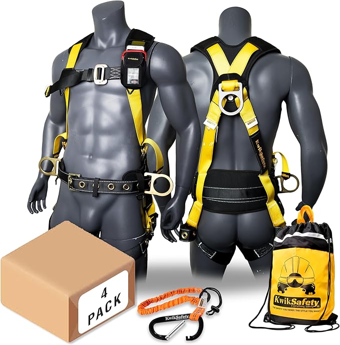 KwikSafety - TYPHOON Safety Harness [3 D-RINGS + BACK SUPPORT] Safety Harness Fall Protection Kit, 2025 ANSI Compliant