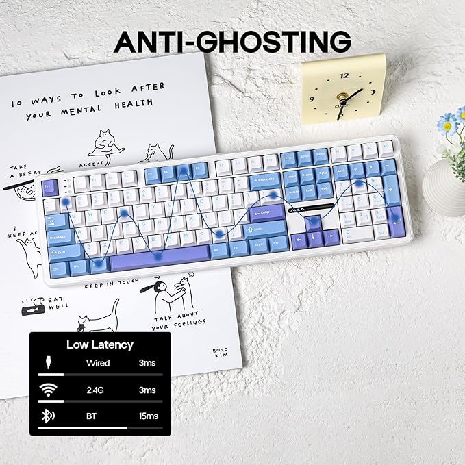 EPOMAKER Aula F108 Wireless Gaming Keyboard, Full Size Mechanical Keyboard with 4000mAh Battery, 108 Hot-Swappable and Programmable Keys, RGB Backlight, for Mac/PC/Android (White&Blue)