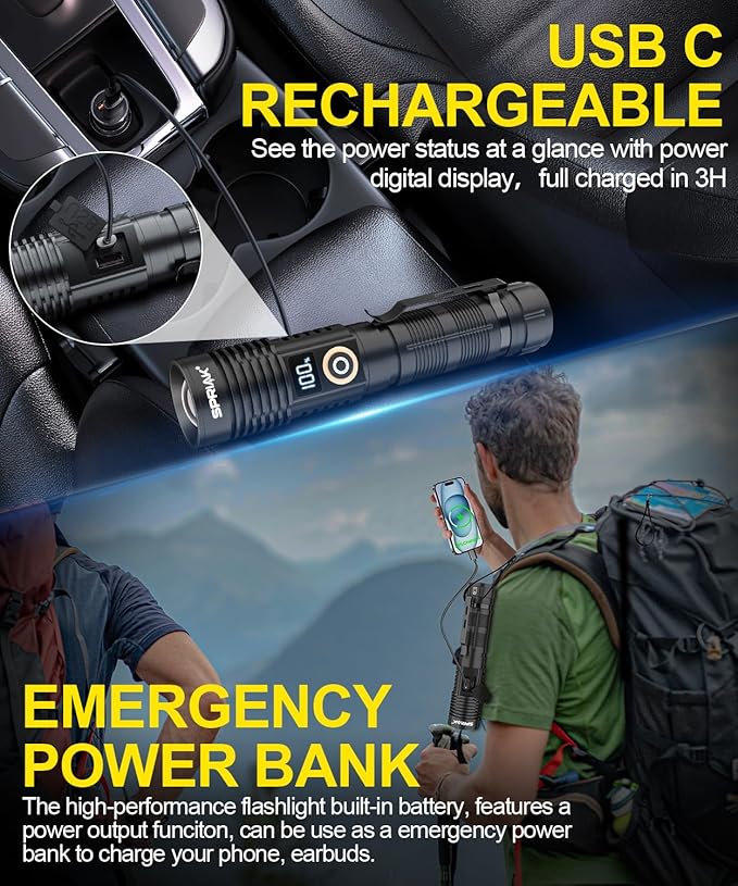 Rechargeable Flashlight High Lumens 4 Packs-Super Bright Magnetic Flash Light with Power Digital Display, Long Range,Dimmable,Waterproof,Pocket Handheld Tactical LED Flashlights for Emergency