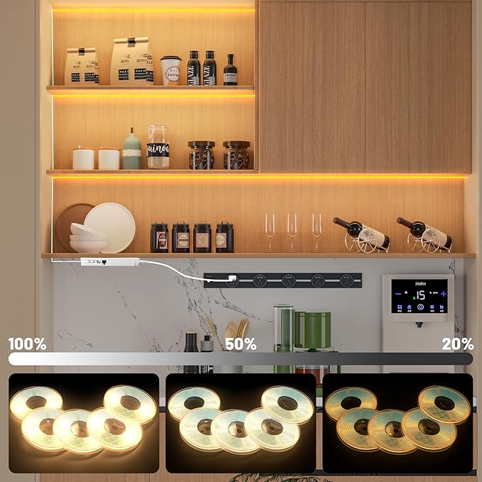 Lichaser 9.84ft COB LED Strip Light, 6 Rolls of 3000K Flexible COB LED for Acoustic Panel and Wood Slat Wall Panels Parallel with Dimmable Touch Sensor Switch, Cuttable for Wood Slat Lighting, Shelf