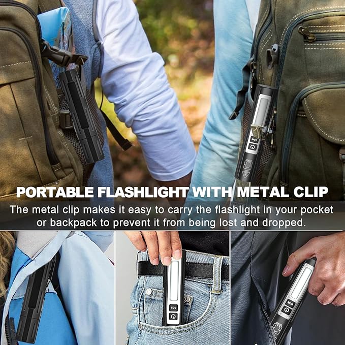 Small LED Rechargeable Magnetic Flashlights 20000 High Lumens - Super Bright Long Beam Pocket Powerful Flashlight 8 Modes with COB Work Light, Dual Button Tactical Flashlight for Camping Emergency