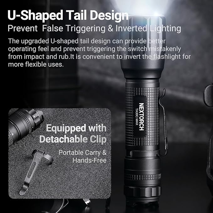 NEXTORCH TA30C MAX Tactical Flashlight High Lumens, Powerful Emergency Rechargeable Compact Bright Flashlight with 5 Modes & Strobe & Ceramic Bead Broken Window, for Outdoor Use
