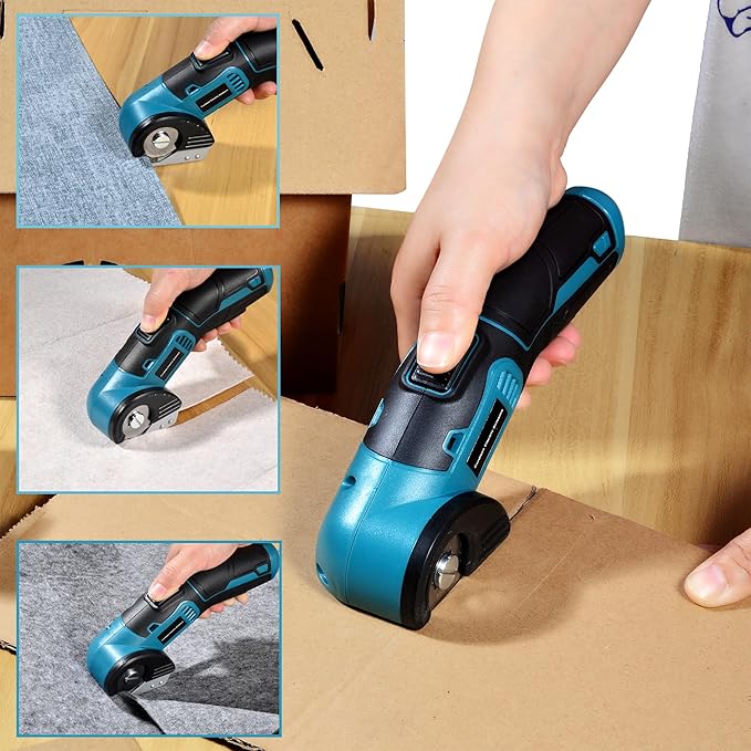 4V Cordless Electric Scissors Heavy Duty Cardboard, Fabric, Leather & Carpet Cutter with Brushless Motor & USB-C Charging, Includes 2 Tungsten Blades Tool Kit for DIY, Crafting, Industrial Use