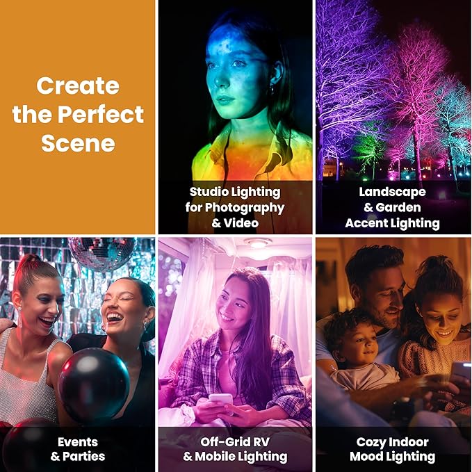 Low Voltage AC DC 12V Color Changing LED Light Bulb, 16 Colors, 3W, Remote Control, E26 Base for Content Creation, Landscape Accent Lighting and Photography 12 Volt