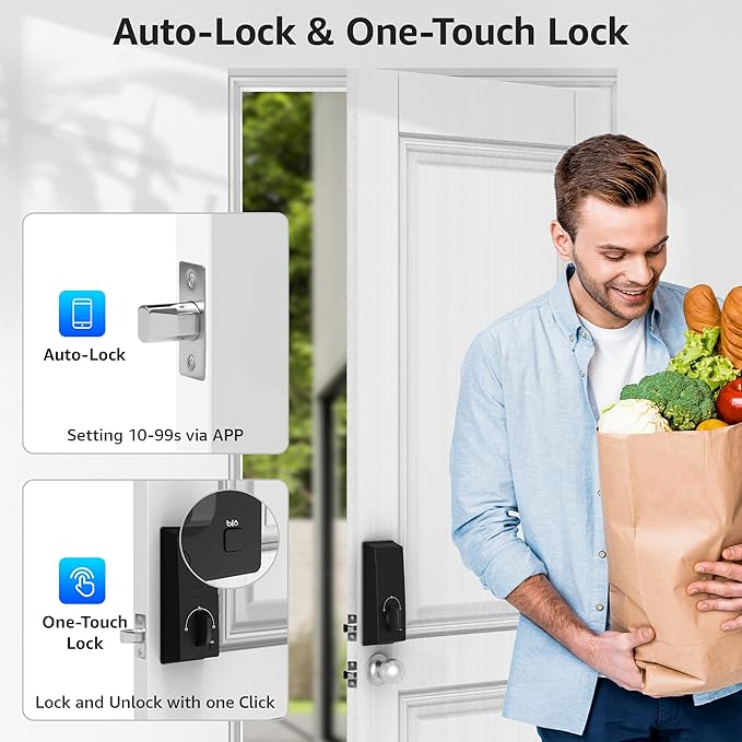 LOCK&SOLVER Keypad Door Lock with Handle, Smart Locks for Front Door, Keyless Entry Doorlock, Deadbolt Lock with Handle Set, App Remote Control, Easy Install with Video Guide, Rust-Resistant Zinc