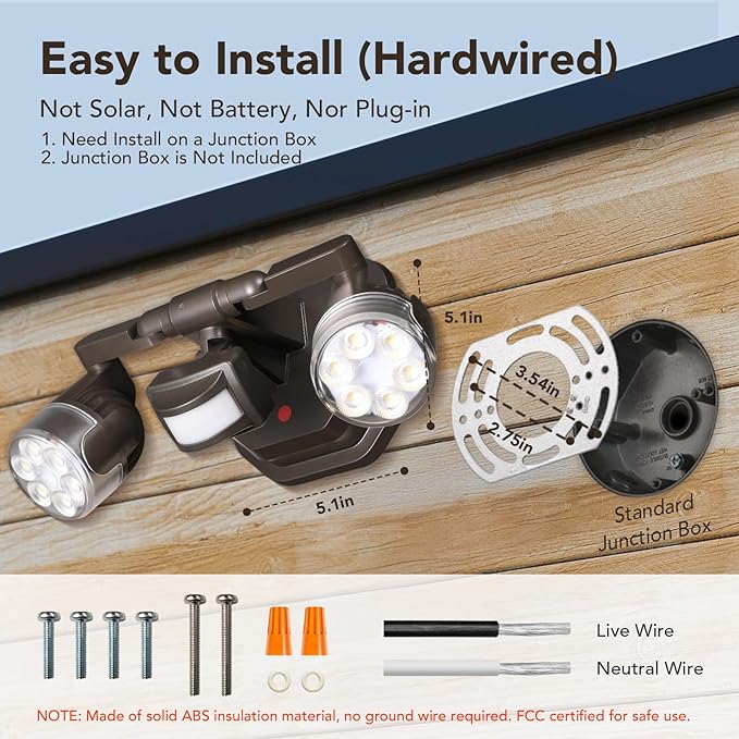 OREiN Motion Sensor Outdoor Lights, 450°Superwide Adjustment Dusk to Dawn Security Flood Lights Outdoor, 5000K 150W Equiv 3 Modes 180°/40FT, IP65, Bronze(Hardwired)