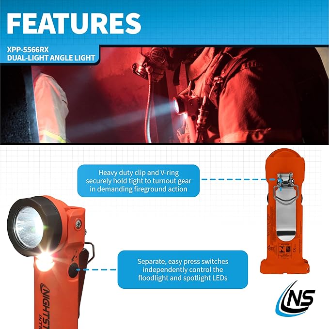 Nightstick XPP-5566RX Intrant Intrinsically Safe Dual Angle Light - 3 in 1 Flashlight, Floodlight, Dual-Light - 8 Brightness Modes - Red
